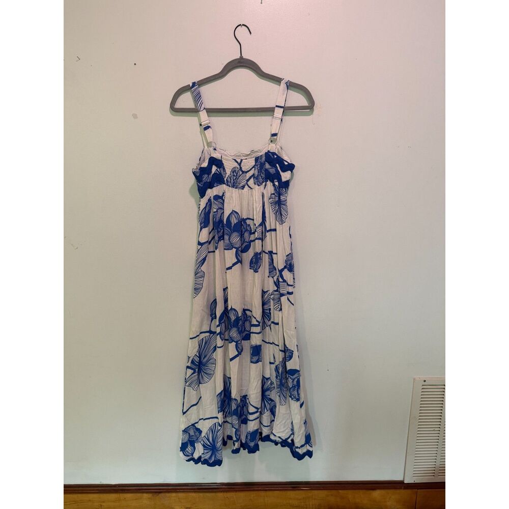 White Closet Elements Blue Floral Scalloped Rickrack Maxi Dress | Sundress (S)